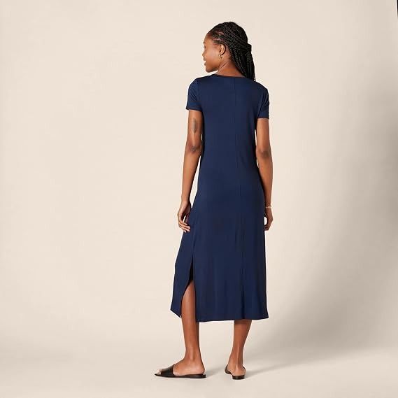 Navy Blue V-Neck Midi Dress image 3